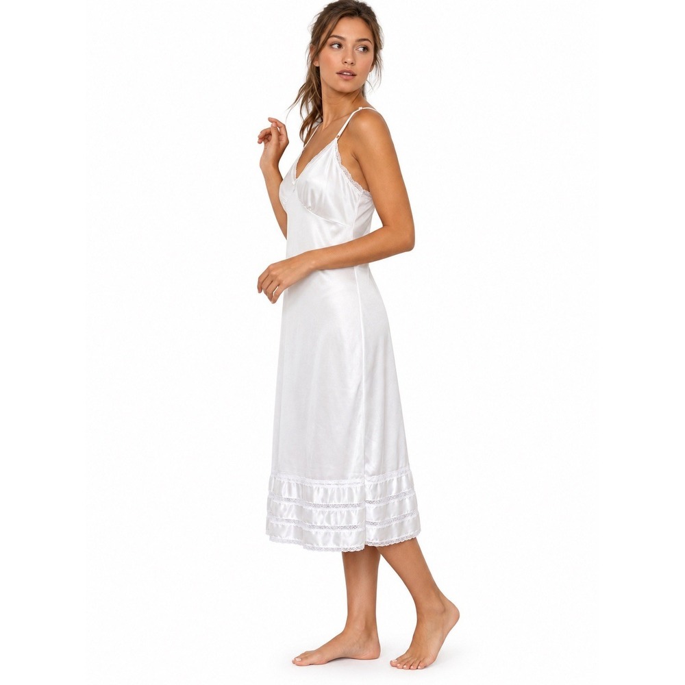 Vintage Sears White Full Slip Lace Satin Maxi Lingerie Cottagecore 70s Bridal
